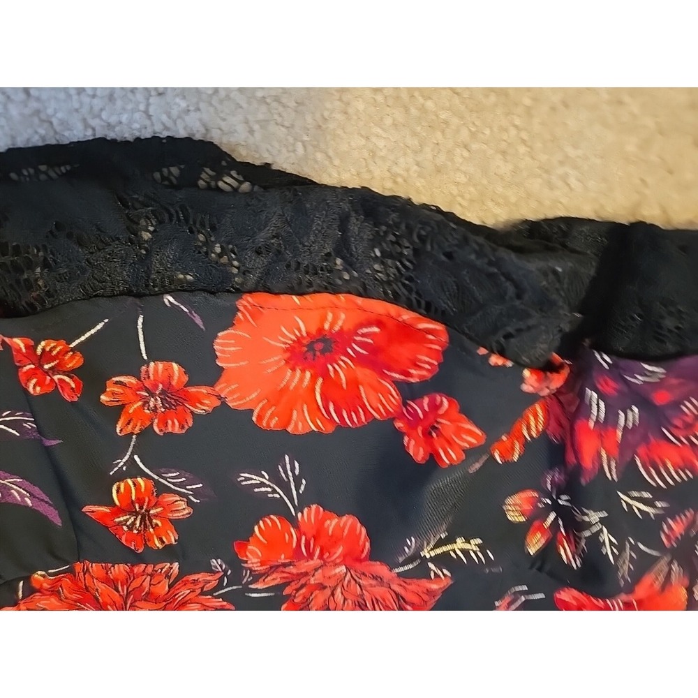 NWT Perceptions Short Sleeve Floral Midi Fit Flare Lace  Dress Sz L Black Red - Picture 8 of 13